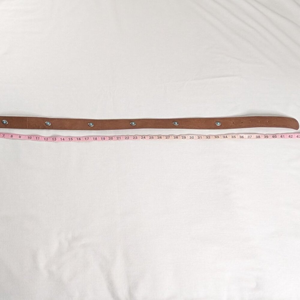 VTG Brown Tan Faux Tooled Leather Teal Silver Gem Silver Buckle Western Belt - Picture 3 of 4